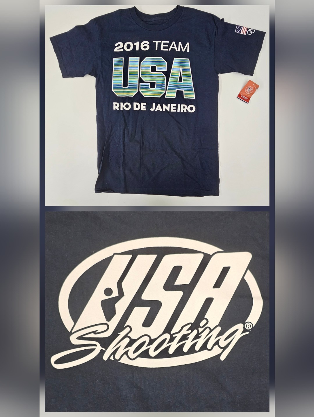 New W Tags 2016 Team Usa Shooting Olympics Rio De Janeiro Navy Tee  Size Small